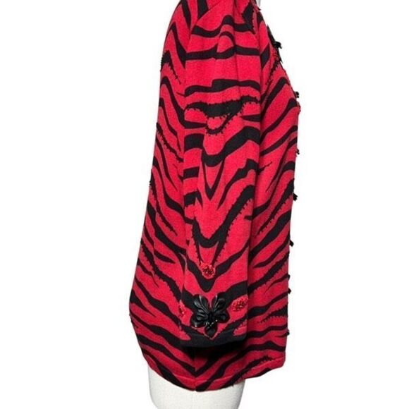 Berek 3/4 Sleeve Sweater Animal print Tiger Stripe Beaded Cardigan Medium - Picture 2 of 6